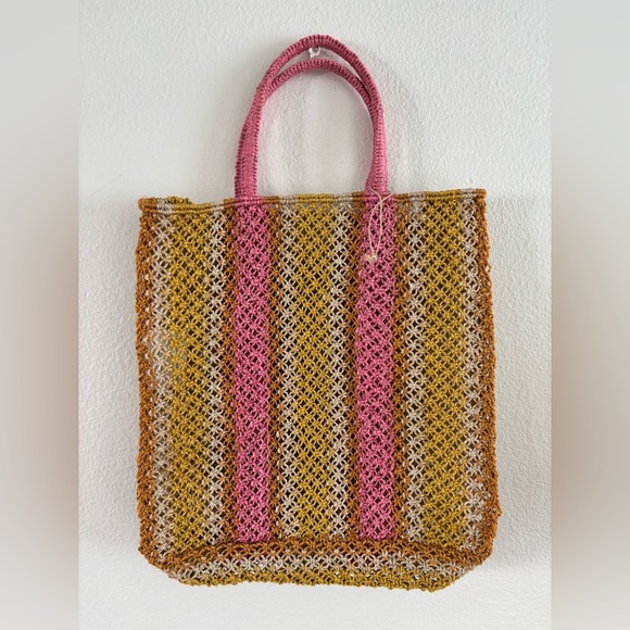 The Jacksons Pink Striped Handmade Jute Shopper Tote - Picture 3 of 10